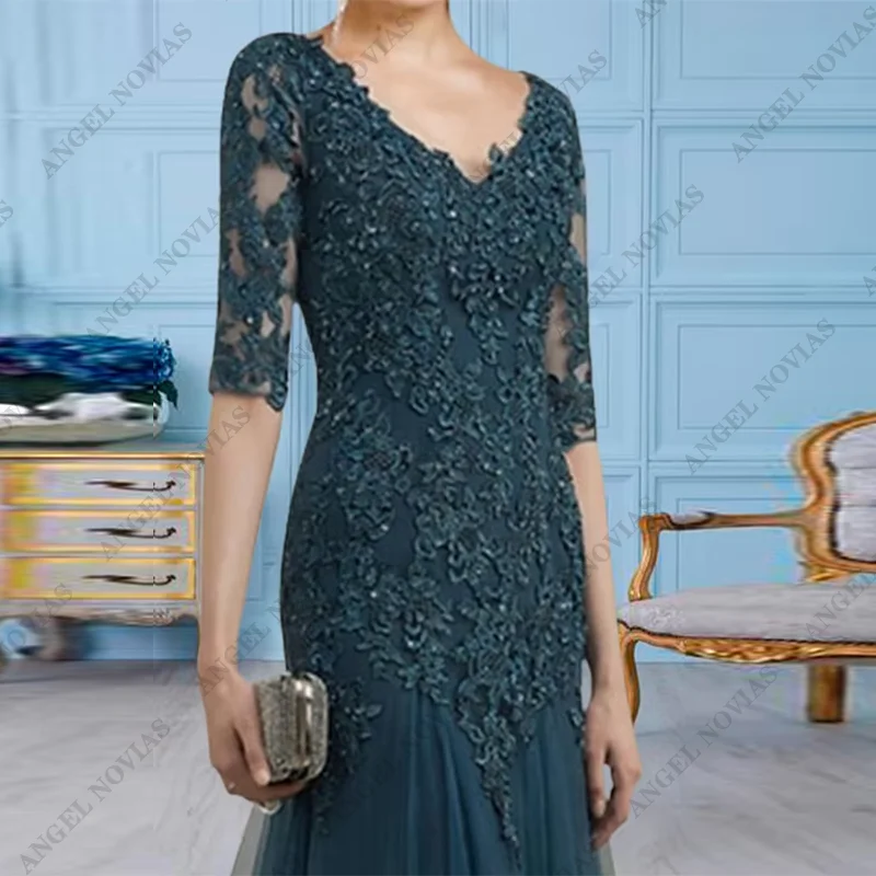 Customized Long Mermaid Ink Blue Mother Of the Bride Dresses Dress Formal Chiffon vestidos de fiesta elegantes 2024