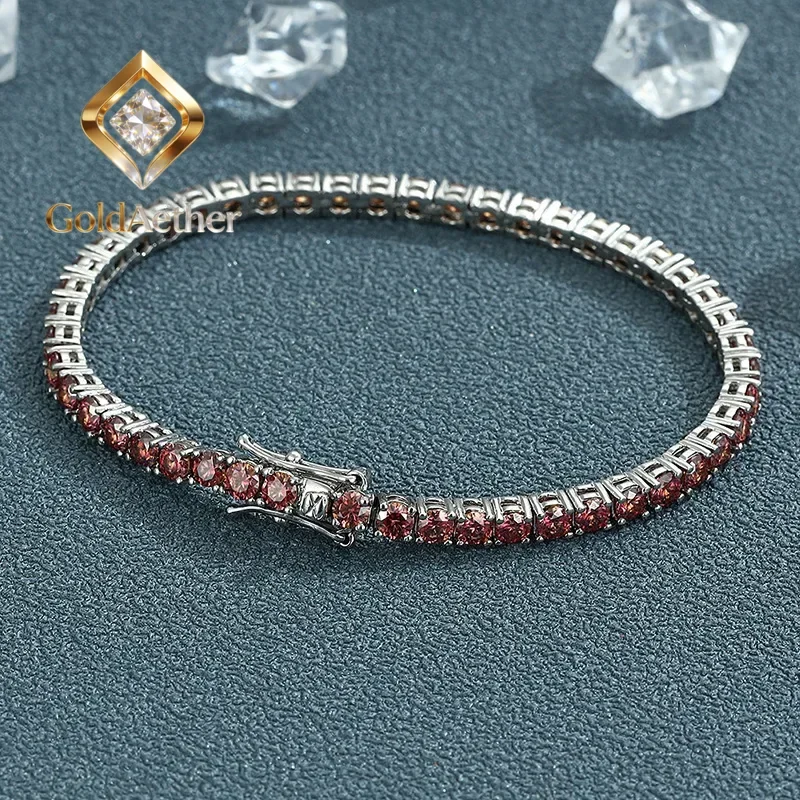 

GoldAether Luxury Solid Platinum PT950 Women's Orange 3MM 4mm Moissanite Diamond Bracelet Ins Niche Diamond Bracelet
