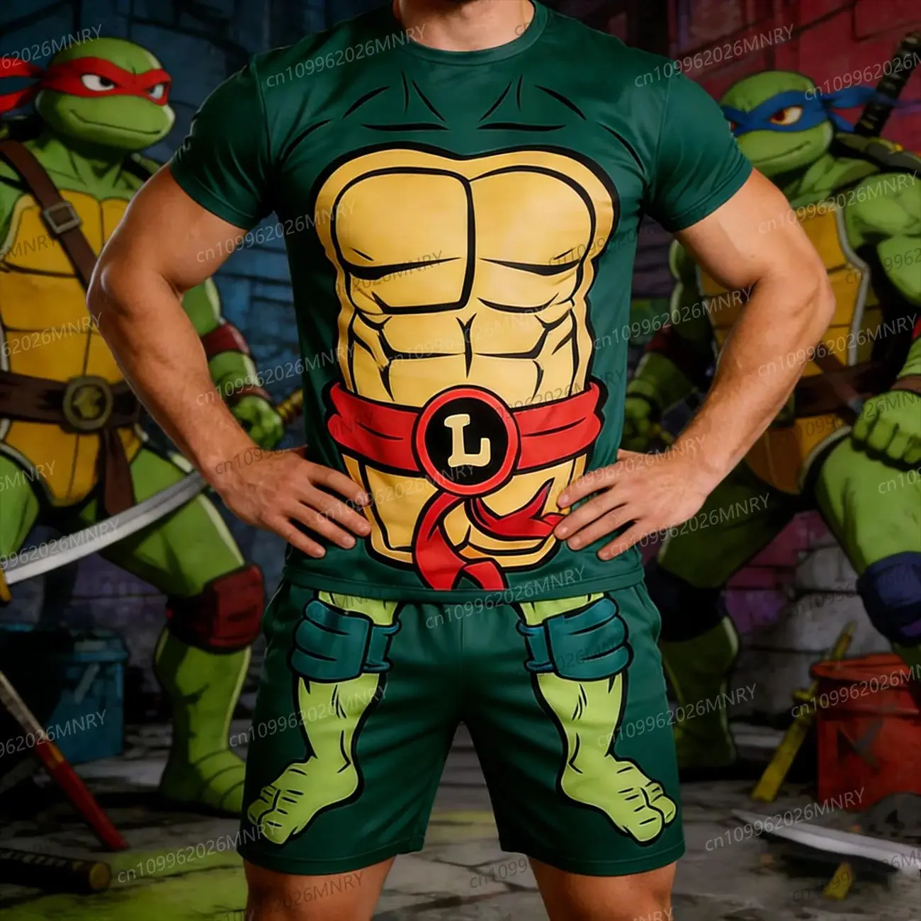 Ninja Turtles Four Brothers Role Playing Men's Tracksuit Short Sleeve2 Piece Set Children Breathable Loose Oversized Set
