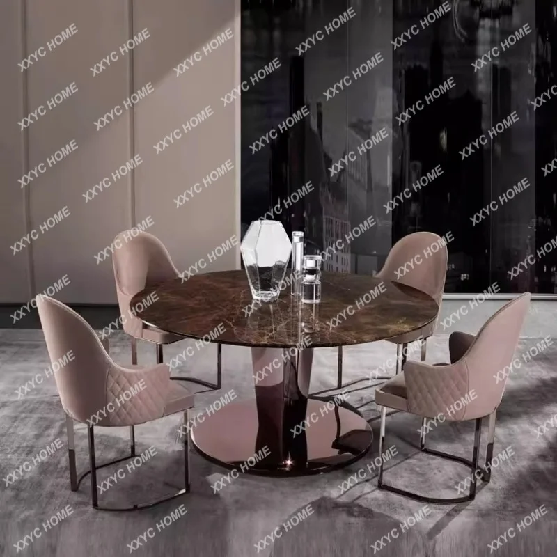 XX M Marble round dining table restaurant 1.35m round table modern simple stainless steel custom dining table