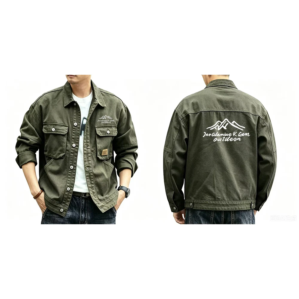 Outdoor hiking jacket, retro heavyweight denim jacket, men's high-end loose and cool workwear jacket, trendy and versatile cloth