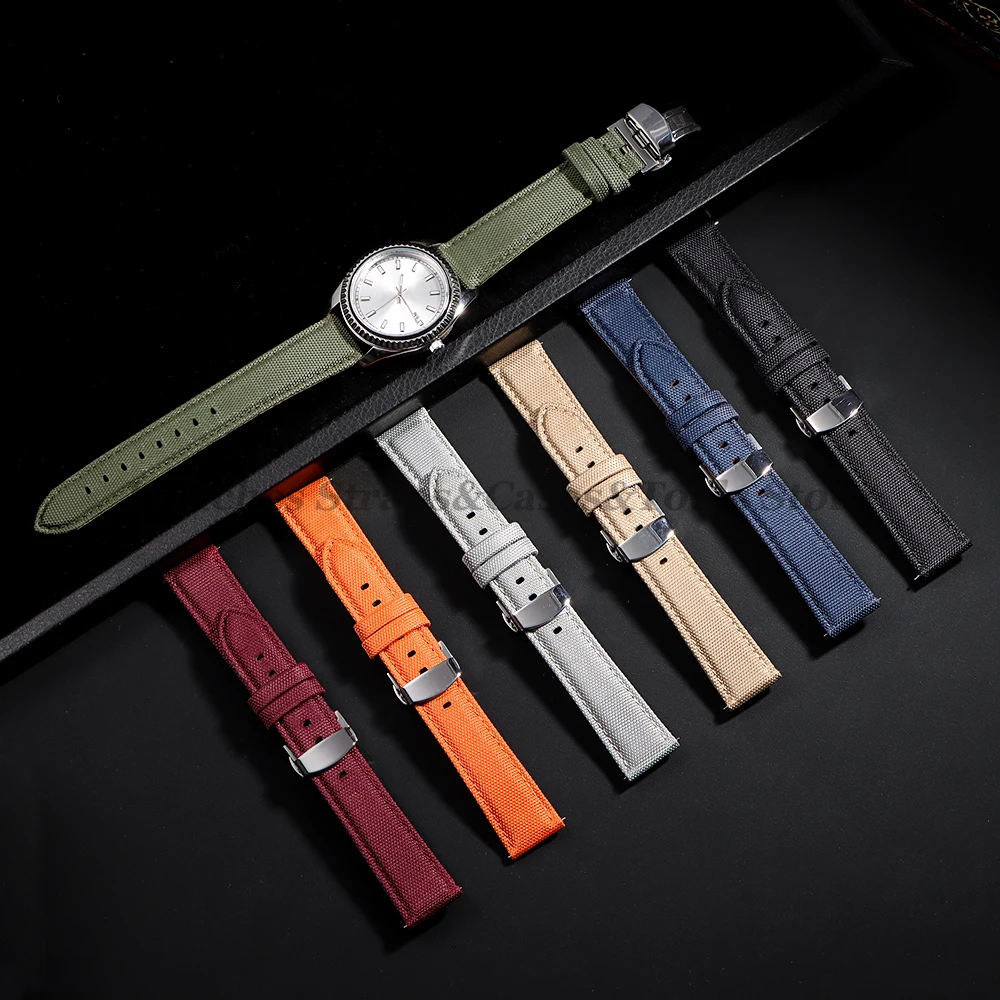 20mm 22mm Sailcloth Watch Straps for Omega for Seiko Watch Men Women Butterfly Buckle Nylon Quick Release Waterproof Watch Bands