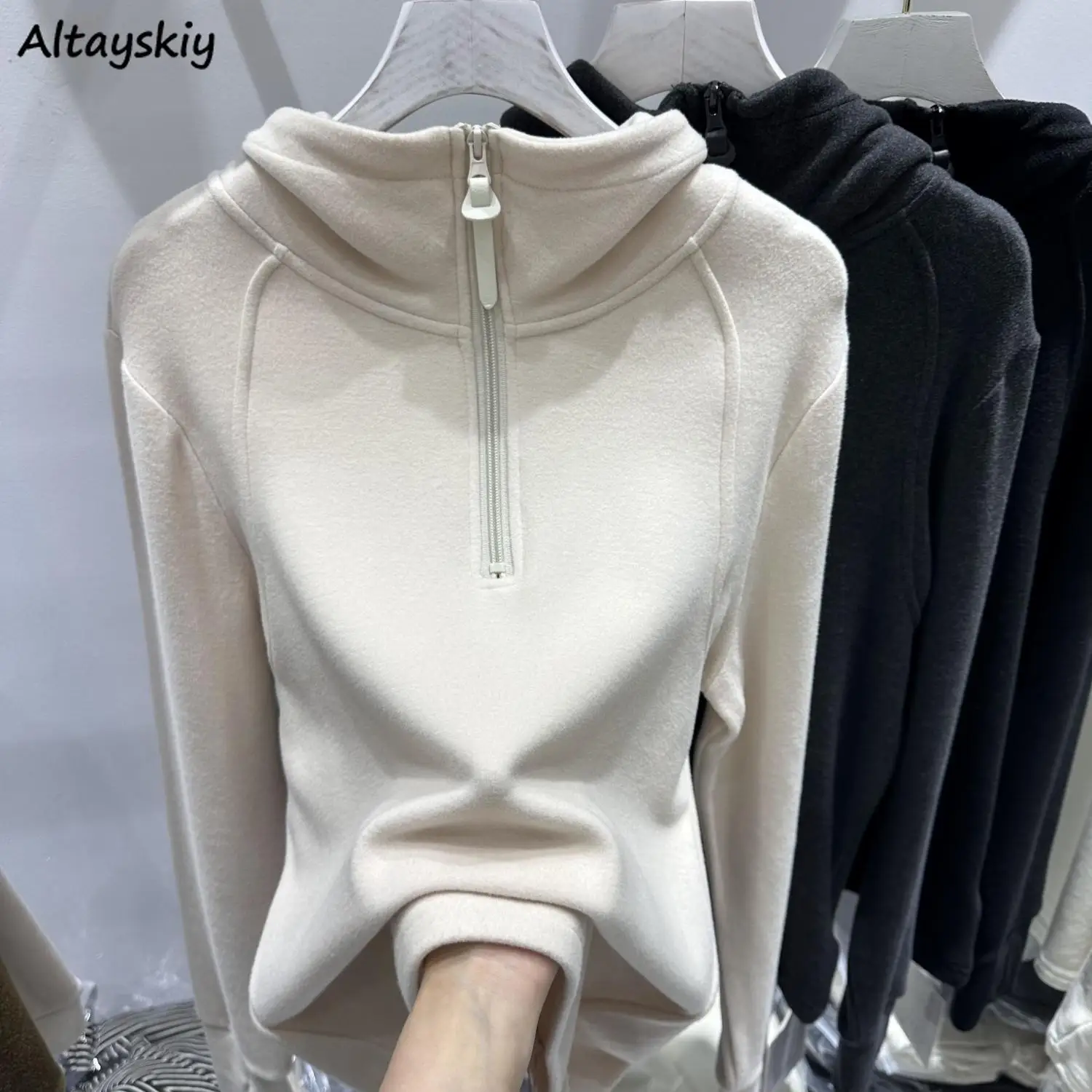 Hooded Hoodies Women Thickening Zipper Keep Warm Long Sleeve Casual Tops Autumn Winter Cozy Loose Windbreak All-match Faddish