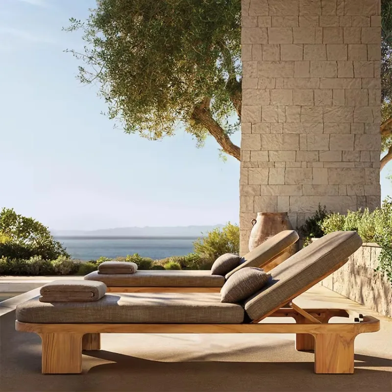 

Luxury Poolside Sun Lounger Chair Outdoor Patio Furniture Garden Teak Daybed Outdoor Beach Sunbed With Cushion
