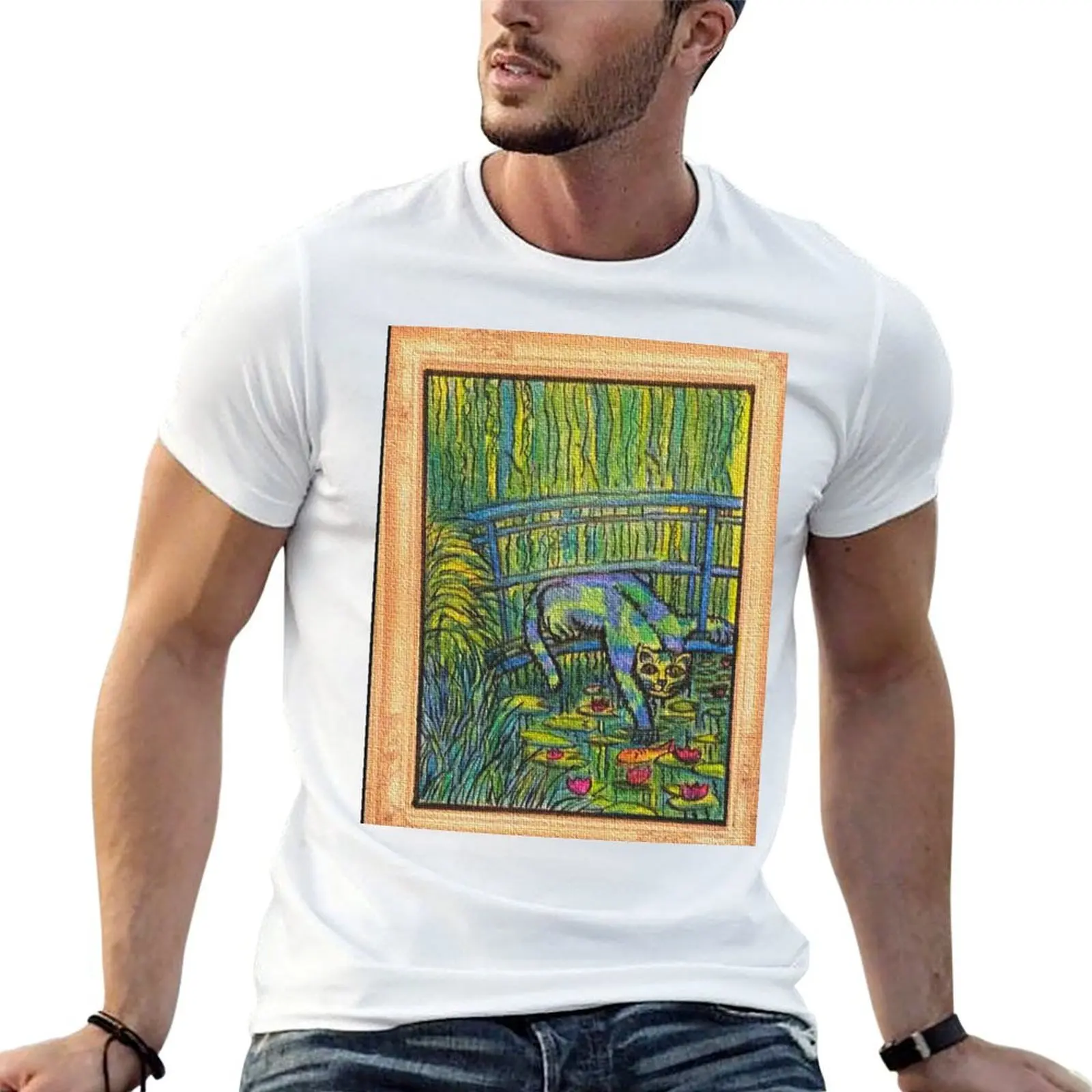 

Monet's Cat with Waterlillies T-Shirt funny t shirts dark humor man t shirt cotton high quality T-Shirt
