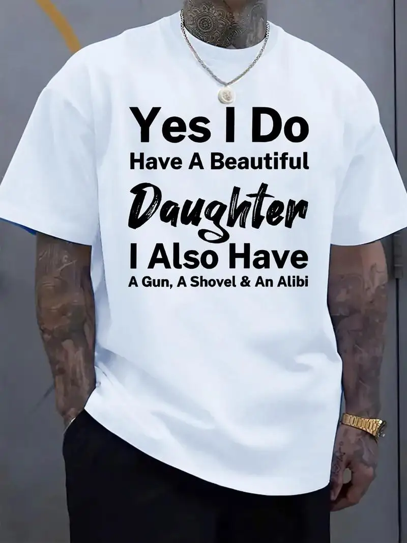 Plus Size Women's Short-Sleeve T-Shirt Printed With The Eye-Catching Phrase Yes I Have A Beautiful Daughter Crew Neck Breathable
