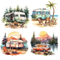 Outdoor Camping Van Retro Sticker Room Background Home Decoration Mural Living Room Wallpaper Funny Decal M846