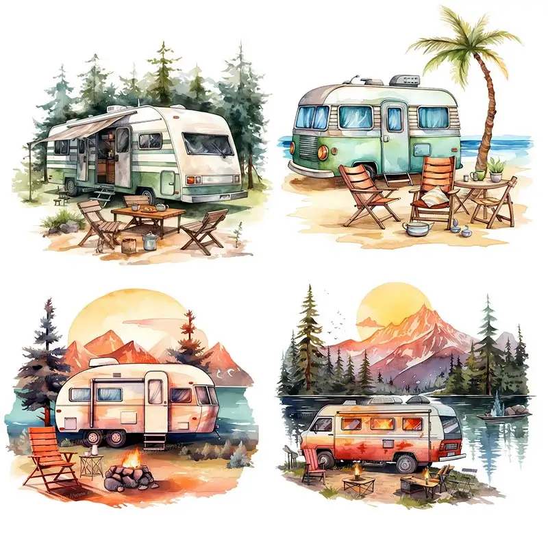 Outdoor Camping Van Retro Sticker Room Background Home Decoration Mural Living Room Wallpaper Funny Decal M846