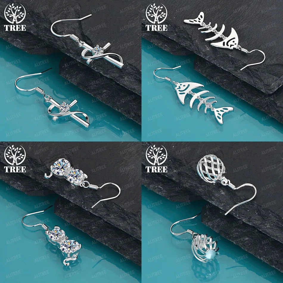 

Classic 925 Sterling Silver Cross Lantern Fishbone Cat AAA Zircon Drop Earrings Women Wedding Party Creative Jewelry Accessories