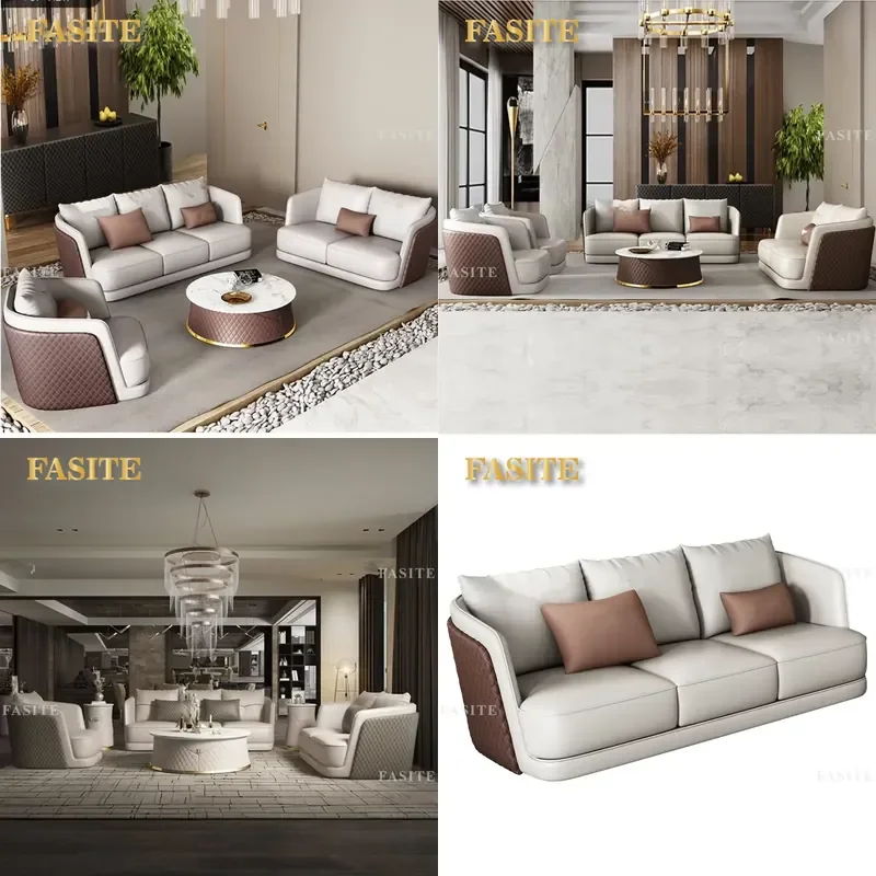 For Modern Luxury Leather Living Room Sofa Set Villa Home Large Sectional Sofas Furniture Comfortable Durable Spacious Design