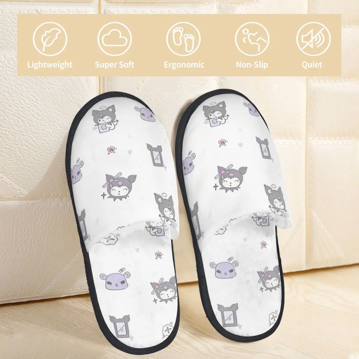 Sanrio Kuromi House Slippers Anti Slip Soft Memory Foam Cotton Slippers Indoor