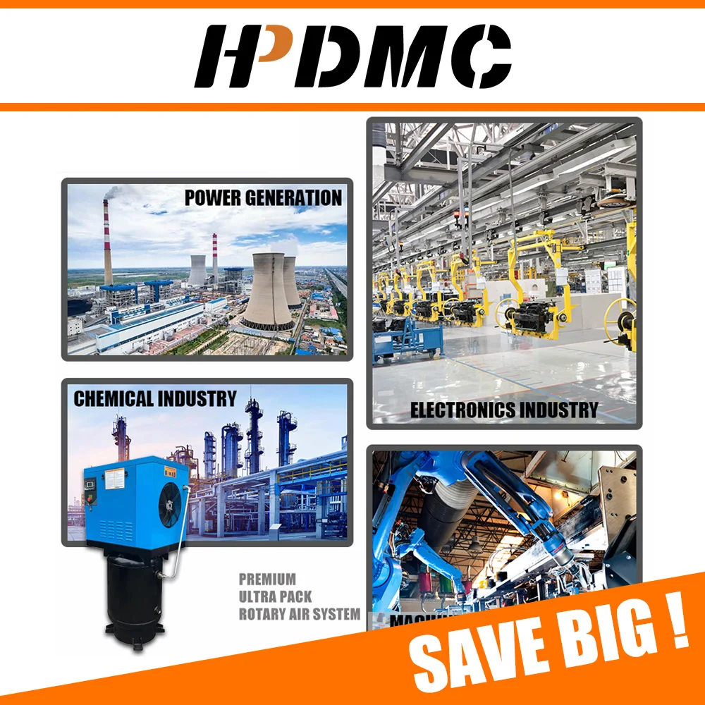 HPDMC 460V 3-Phase 10HP/7.5KW Rotary Screw Air Compressor with 40CFM/125PSI - 60 Gallon ASME Vertical Tank Industrial