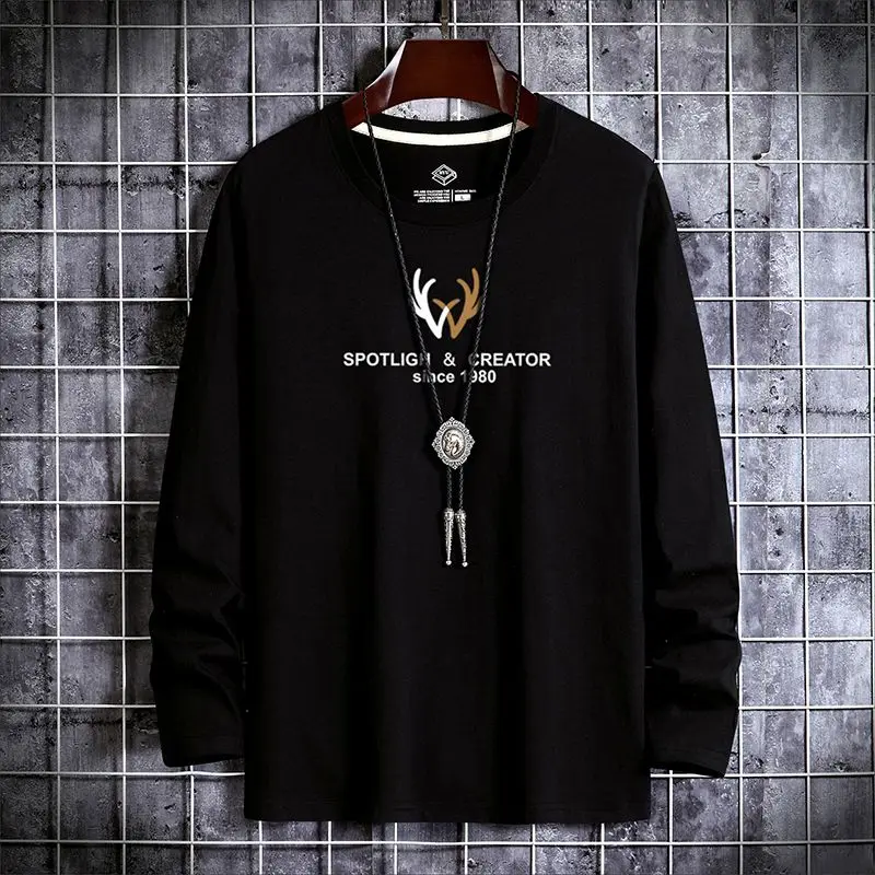 Luxury Brand 2024 New Spring Autumn Men's Long Sleeve T-Shirt Printed Loose Plus Size Streetwear Base Shirt Top T-shirts for Men