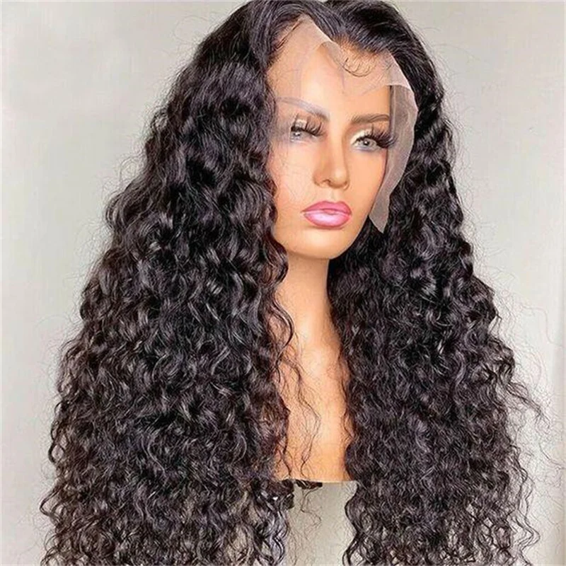 Soft Long 26Inch 180Density Natural Black Kinky Curly Lace Front Wig For Women BabyHair Heat Resistant  Preplucked Wig Fashion