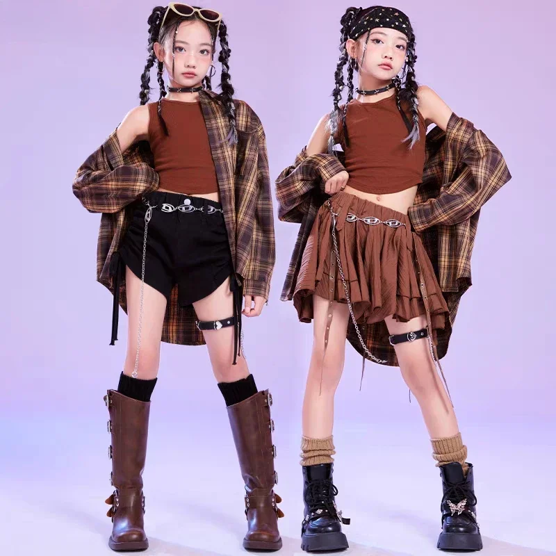 Mädchen Hip Hop Dance Outfit Kpop Leistung Kleidung Sets Kinder Street Dance Anzug Kariertes Hemd Outfits Kinder Jazz Bühne Kostüm