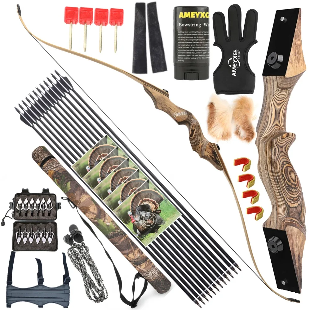 

20-60lbs Takedown Bow 60inch Recurve Bow RH Archery Set Wooden Riser Bamboo Core Limb Shooting Target Practice Hunting Split Bow