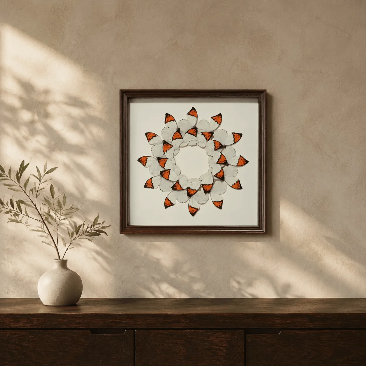 Hebomoia Glaucippe Butterfly Box,12 Butterflies Swirling Circular Wreath Art,Square Wall Ornament for Collection & Gifting - view 3