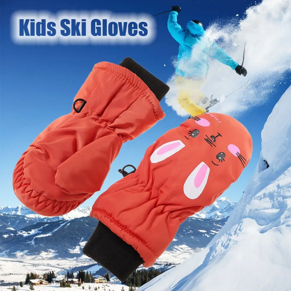 0-5 Years Old Children Boys Girls Cartoon Rabbit Windproof Kids Ski Gloves Waterproof Thick Warm Sports Mittens