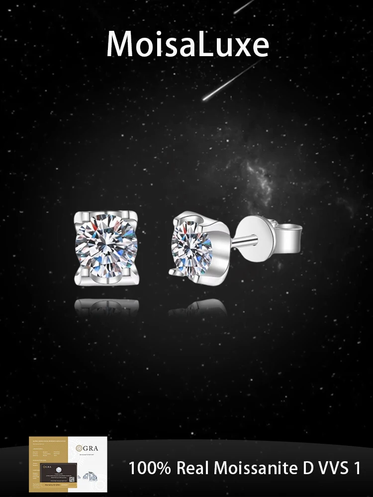 

MoisaLuxe Official Store Moissanite Plata Sterling Fashion Jewelry 925 Silver Earrings Simple Bull's Head Inlaid Hoops Piercing