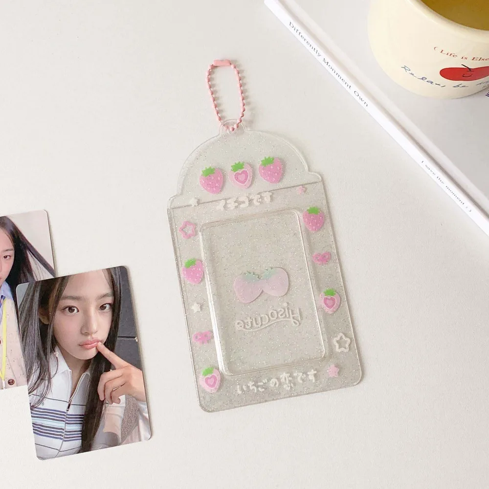Star Strawberry Korean Photocard Holder Keychain Pendant PVC Card Cover Idol Card Display Protector Hanging Decoration