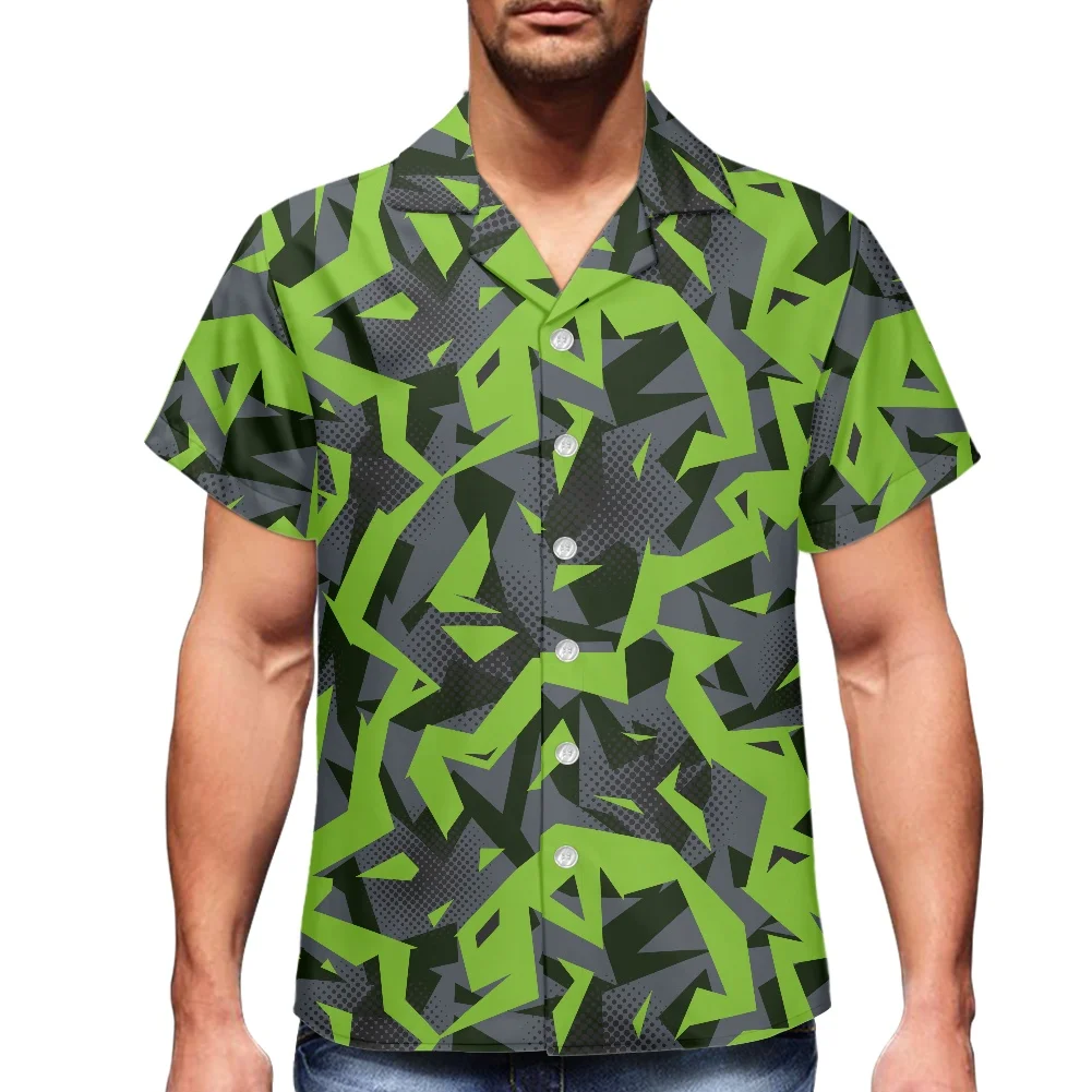 

2022 New Design Men's Cuban Shirt Trendy Style Graphic Printing Green Shirt Summer Short Sleeve Lapel Vacation Beach Shirt