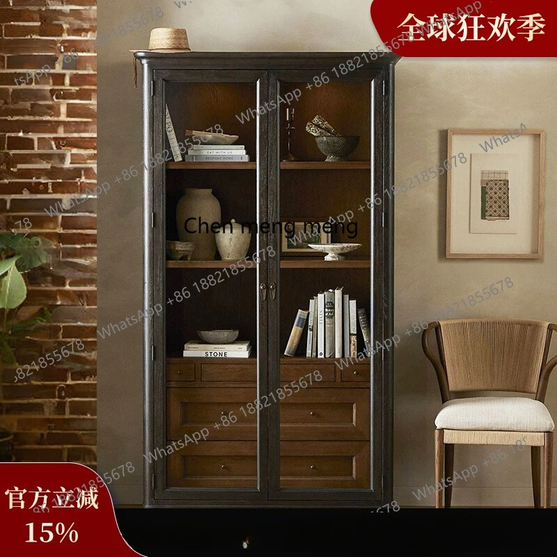 

American retro solid wood bookcase study multi-functional storage bookcase French home bedroom storage bookshelf