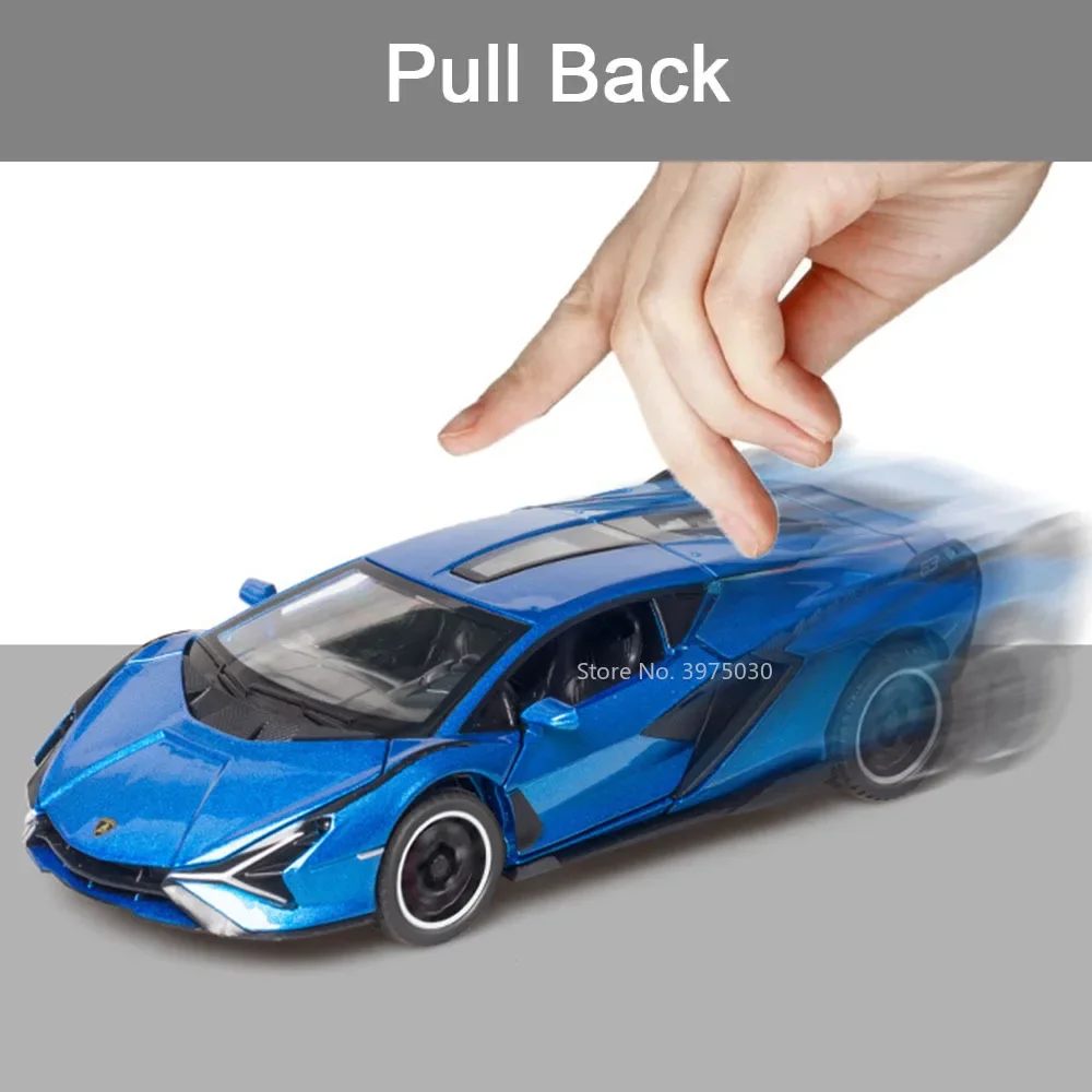 1:32 Lambor SIAN Car Model Toy Alloy Diecast Toy Vehicle Sound Light Pull Back Lifting Tail Supercar Collecting Hobbie Kids Gift