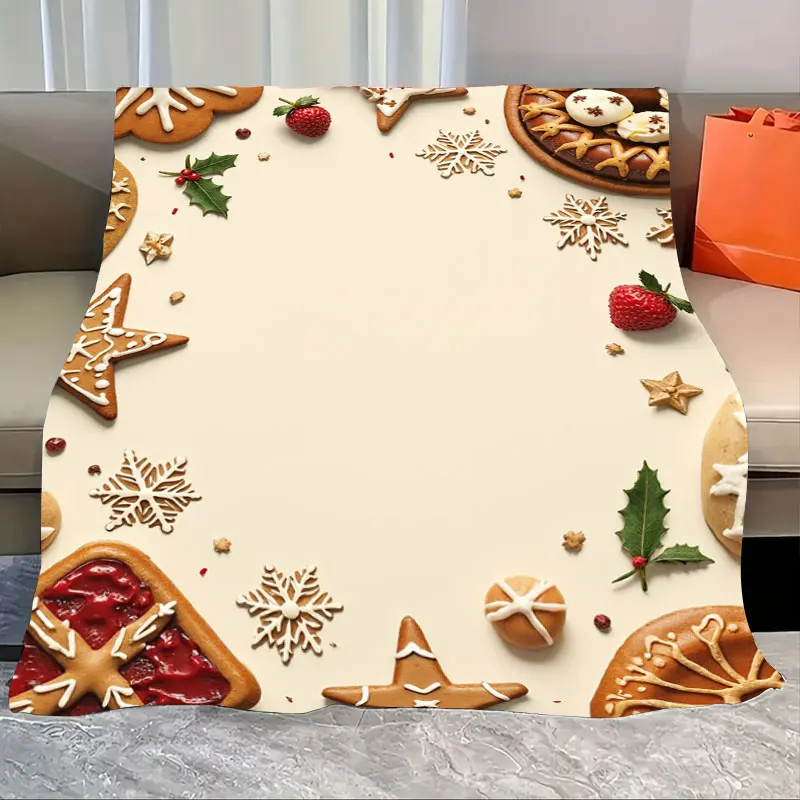 

1 шт. фланелевое одеяло, рождественское одеяло с пряниками и снежинками для праздничных уютных ночей