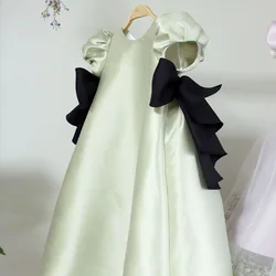 Children Dress Girl's Fashionable and Cute Solid Color Dress 2024 Children's Bubble Sleeves Princess Dress