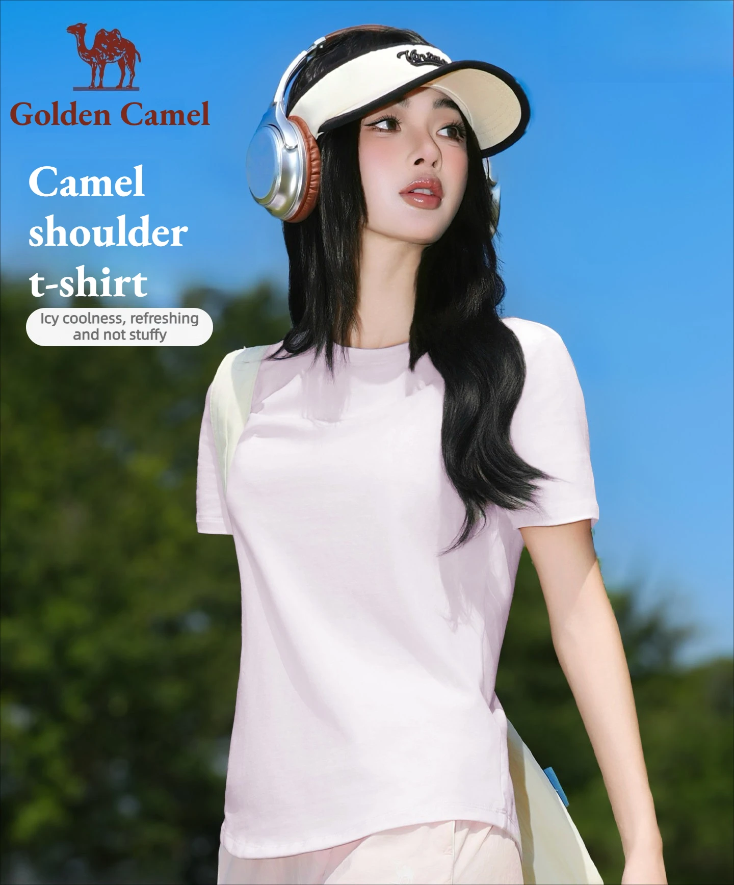 Golden Camel Sports T-shirt for Women and Men 2026 Summer New Ice Feeling Base Cotton Solid Color Top Running Workout Sportswear