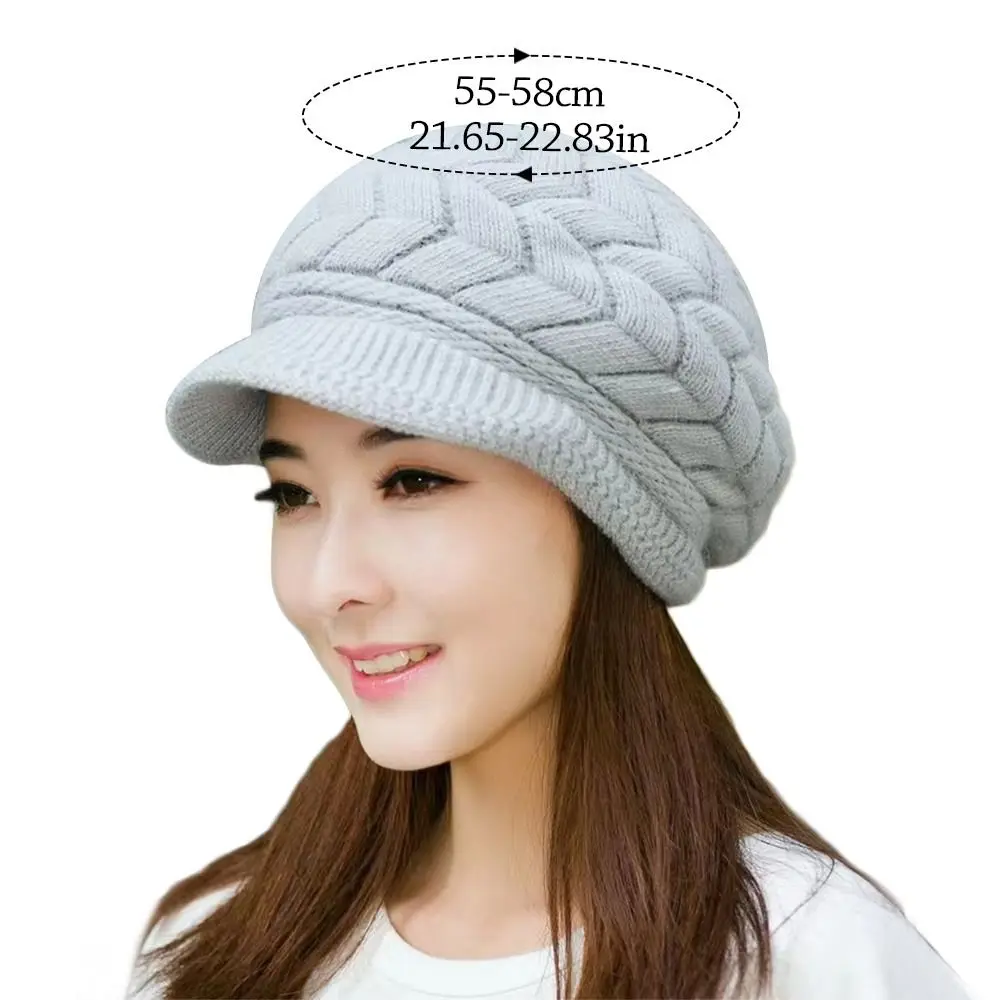 Casual Thickened Knitted Wool Hat Wool Keep Warm Beret Hat Windproof Ear Protection Duck Tongue Cap for Women