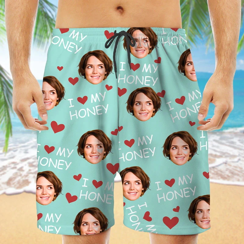 Custom Funny Face Photo Beach Short Unisex Couple 3D Print Personality Design Drawstring Board Shorts Summer Humour Swim Trunks