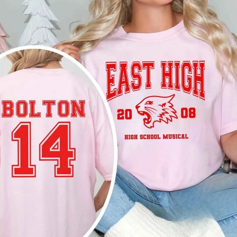 

Детская футболка East High School Wildcat Team 14 с двусторонним принтом, комплект для родителей и детей, футболка из чистого хлопка для мальчиков и девочек