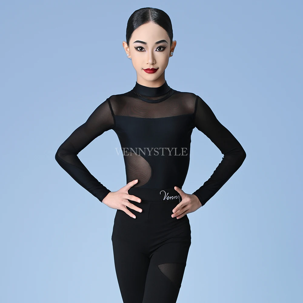 

Vennystyle Latin dance dress Long sleeve professional black modern pants dance training dress Social dance training