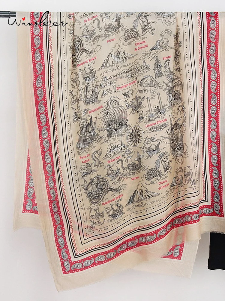 

Winsleter-Женский элегантный длинный шарф из 100% шерсти, принт 200*100 см, подарок для мамы, теплые шарфы-шали для французских поездок на работу, осень 202, A59915CC