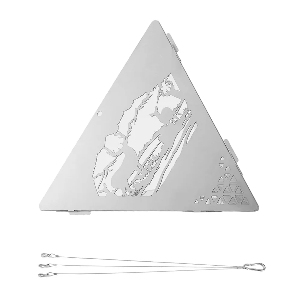 

Bonfire Hollow Out Design High Temperature Resistance Portable Detachable Camping Triangle Hanging Stove With Steel Wire Ropes