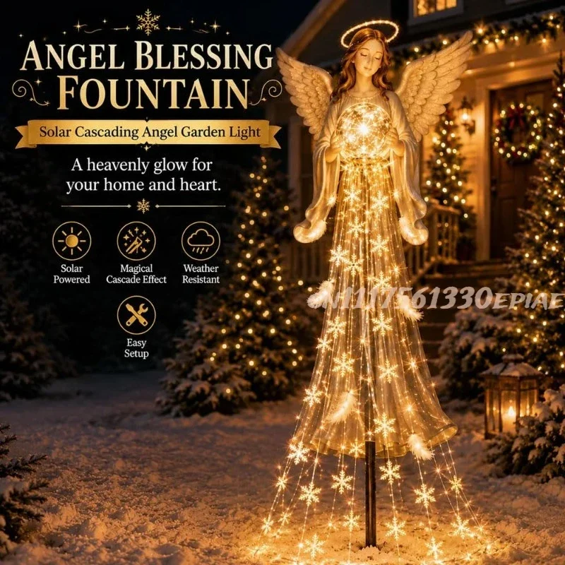Solar Angel Remembrance Garden Light, Angel Blessing Fountain,Cascading Warm Lights, Solar Powered Outdoor Garden Decor