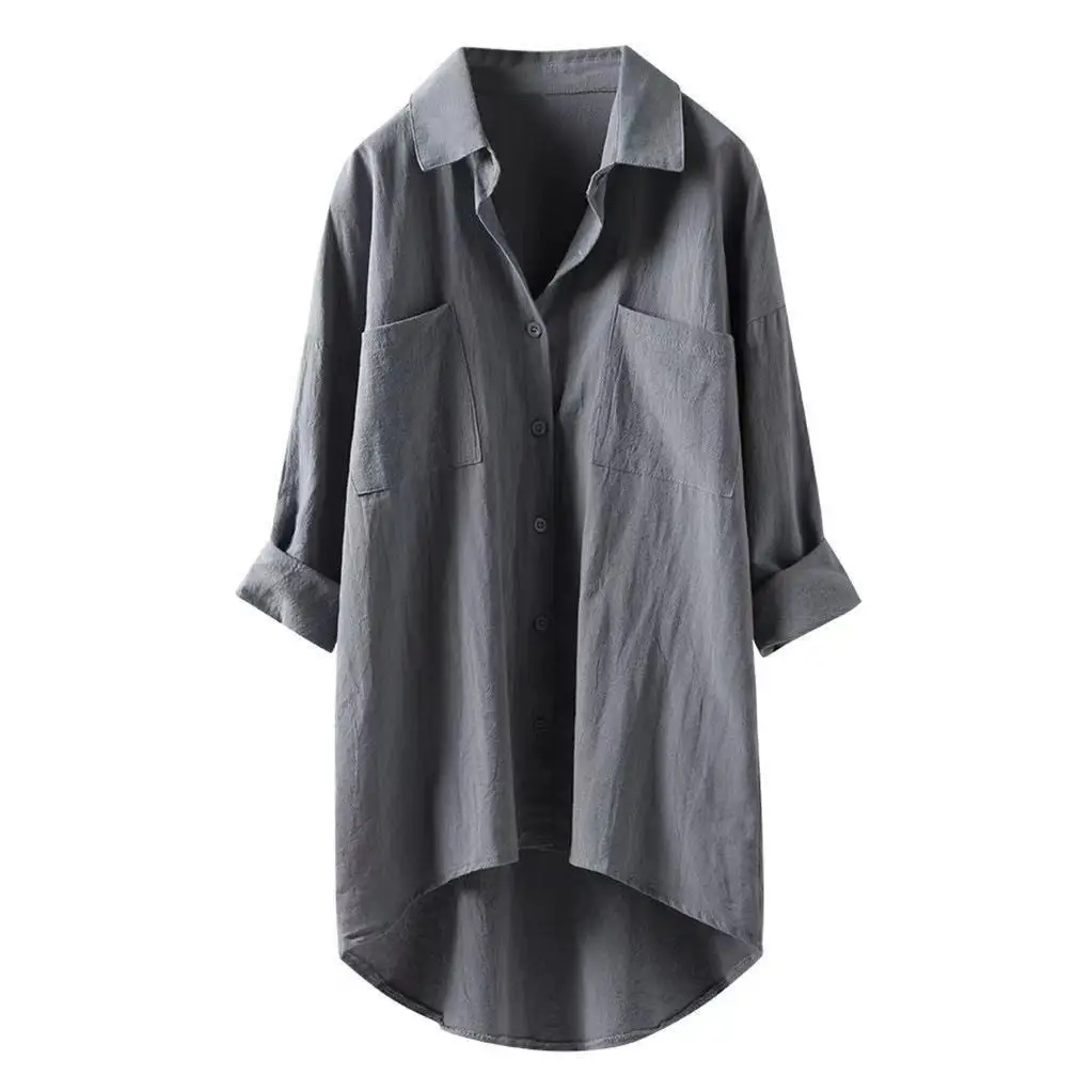 

2025 New Temperament Solid Color Cotton and Linen Shirt Loose Autumn Women's Top