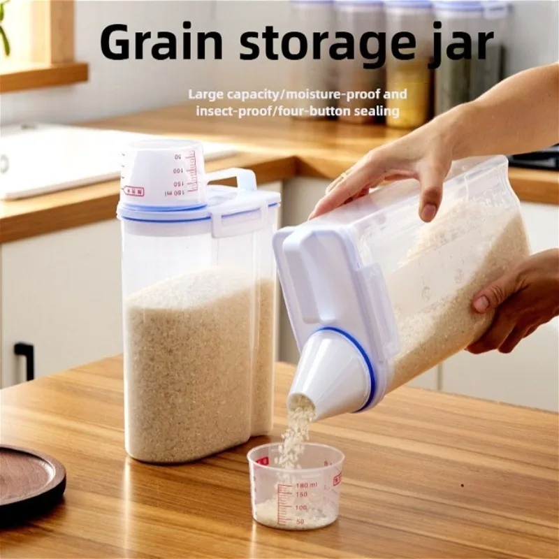 2L Sealed Transparent Grain Storage Tank with Measuring Cup, Essential for Moisture, Insect and Dust Prevention in the Kitchen