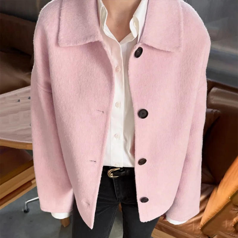 Womens Contrast Color Button Coat Lapel Collar Drop Shoulder Long Sleeve Cardigan Jacket 2026 Fall Winter New Trendy Chic Classy