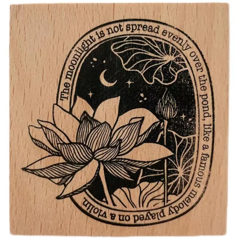 Vintage Moonlight Lotus Floral Wooden Rubber Stamp for DIY Scrapbooking Photo Album Card Making