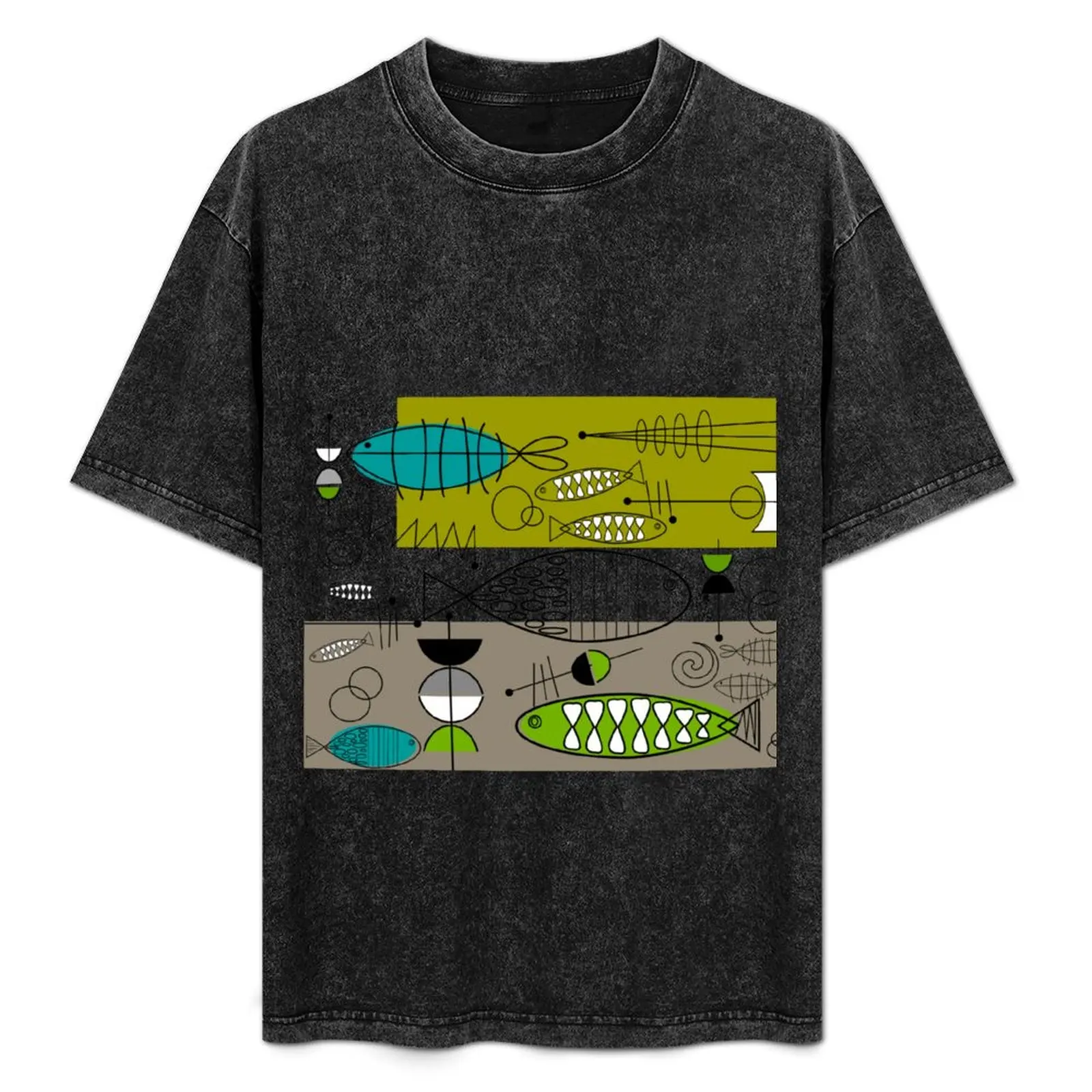

Mid-Century Modern Fish Art T-Shirt Large Size Casual Tee Shirt