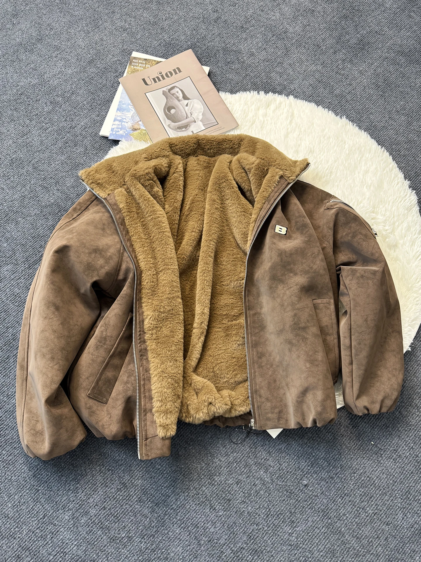 

Caramel PU Leather American Sle Flight Jaet Cotton Coat Men Winter Thiened Floing Baseball Stitching Stand Collar