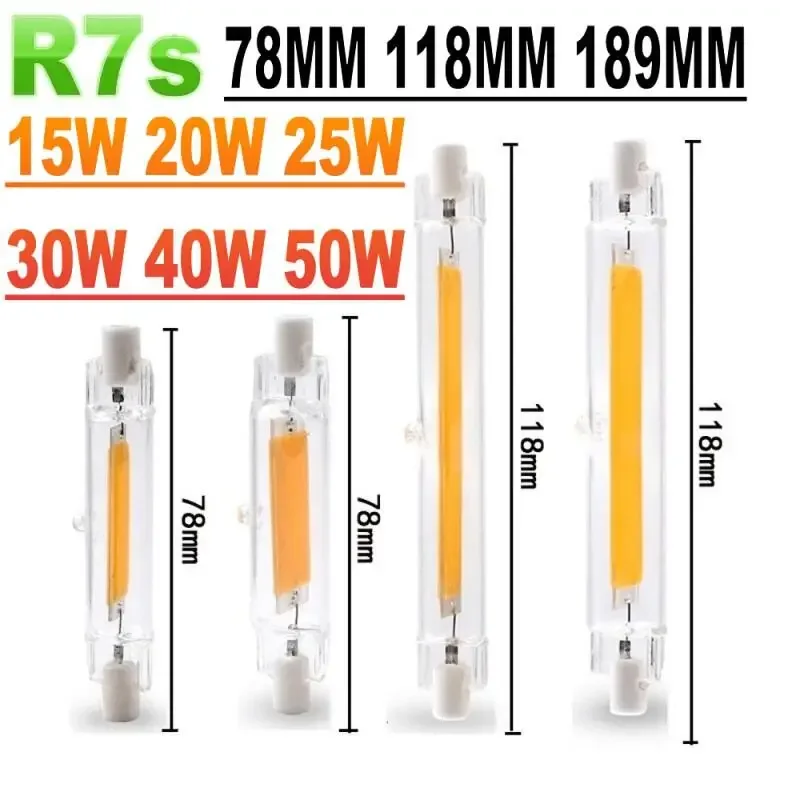 

High Power LED R7s COB Glass Tube 118mm J118 78mm J78 COB Light Bulb AC1110V 120V 130V 220V 230V 240V Home Replace Halogen Lamp