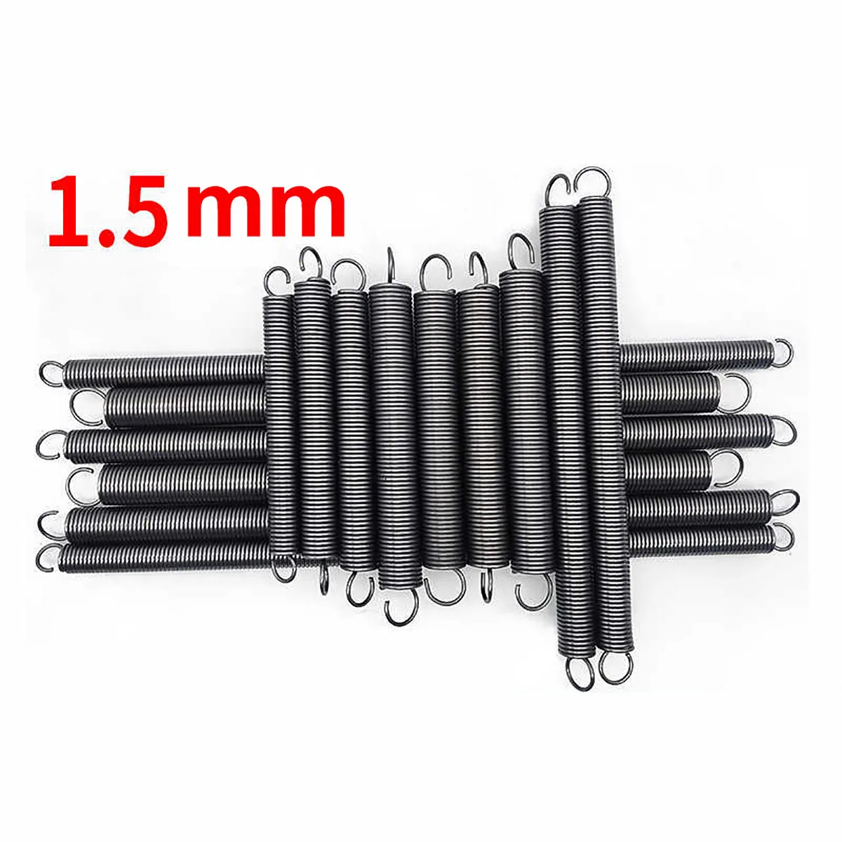 

Wire Dia. 1.5mm OD 15mm Hook Ends Expansion Springs Spring Steel Extension Spring Length 55/60/70/80/90/100/120/150/180-280mm