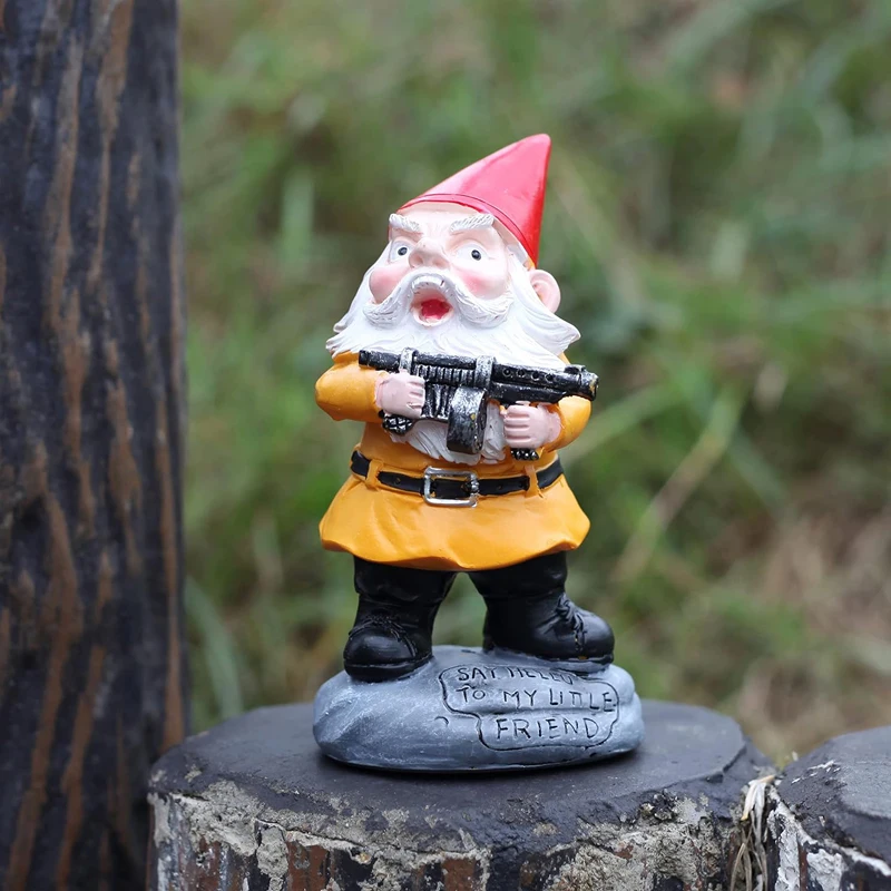 1pc Funny Garden Gnome Dwarves with Gun Military Gnome Fighting Outdoor Indoor Lawn Statue Patio Porch Decoration