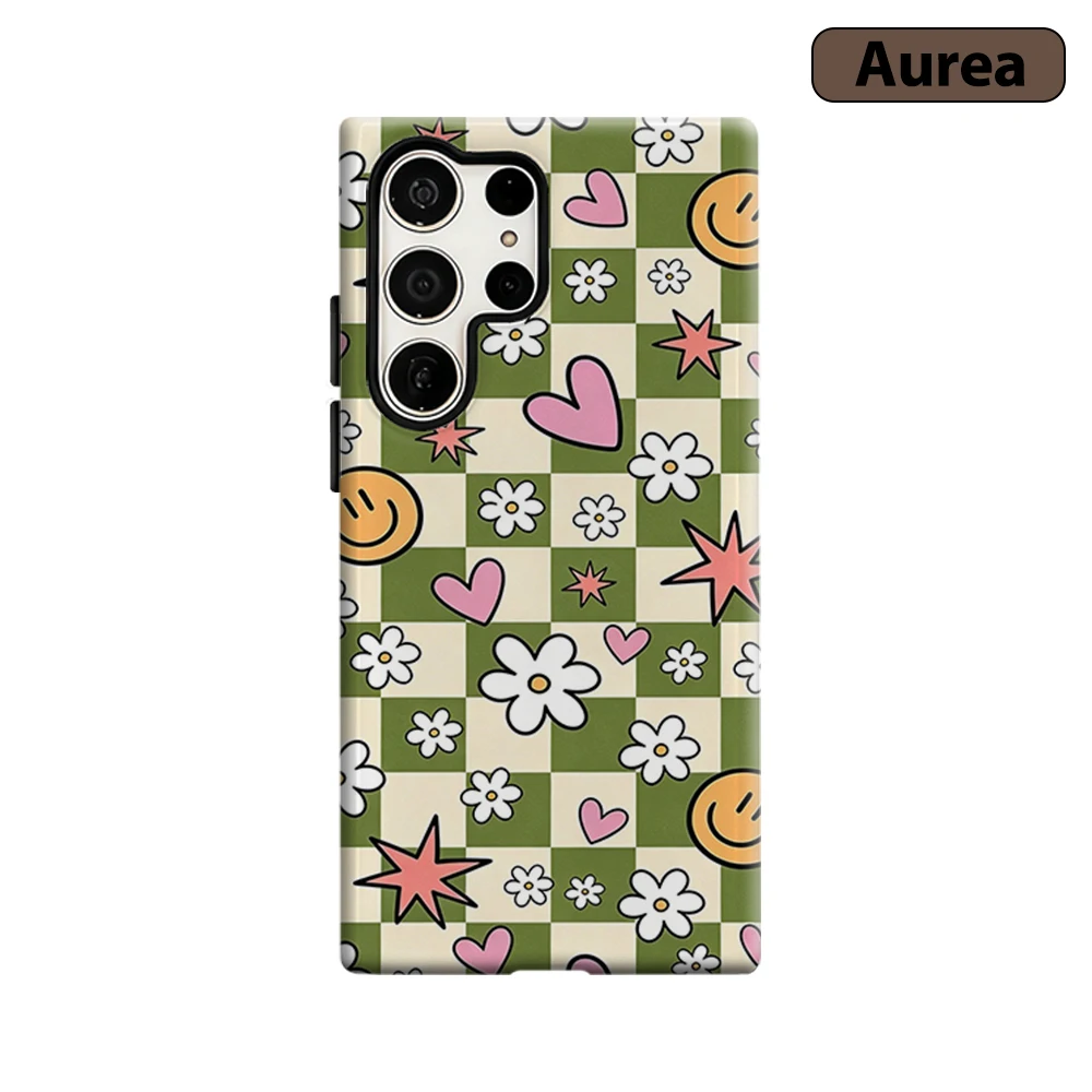 Groovy Checker Floral Phone Case for Samsung Galaxy S26 S25 Ultra S24 S23 Ultra Plus Shockproof Double layer tough Back Cover