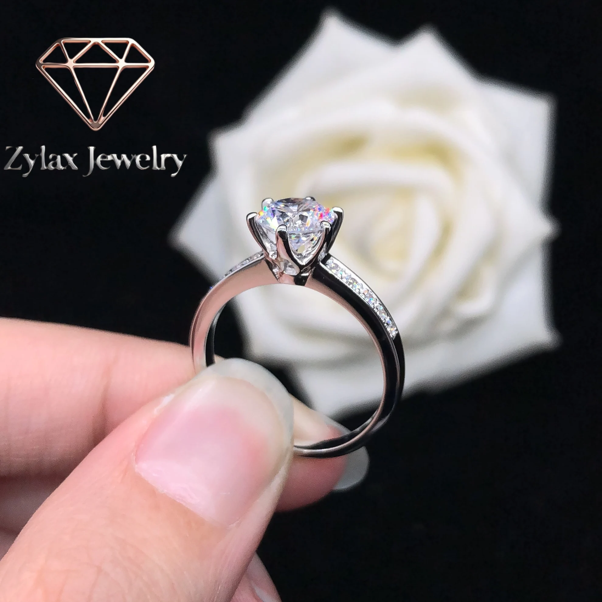 

Zylax Jewelry Pass Tester 1Ct VVS1 D Color Moissanite Diamond Ring Platinum 950 Jewelry Women Engagement Ring R088