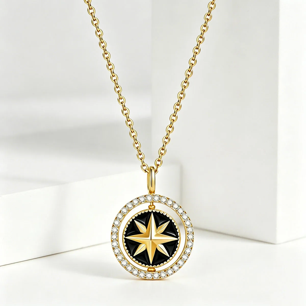 New rotatable eight-pointed star necklace, 925 silver plated 18k gold luxury jewelry for women, fashionable commuting...