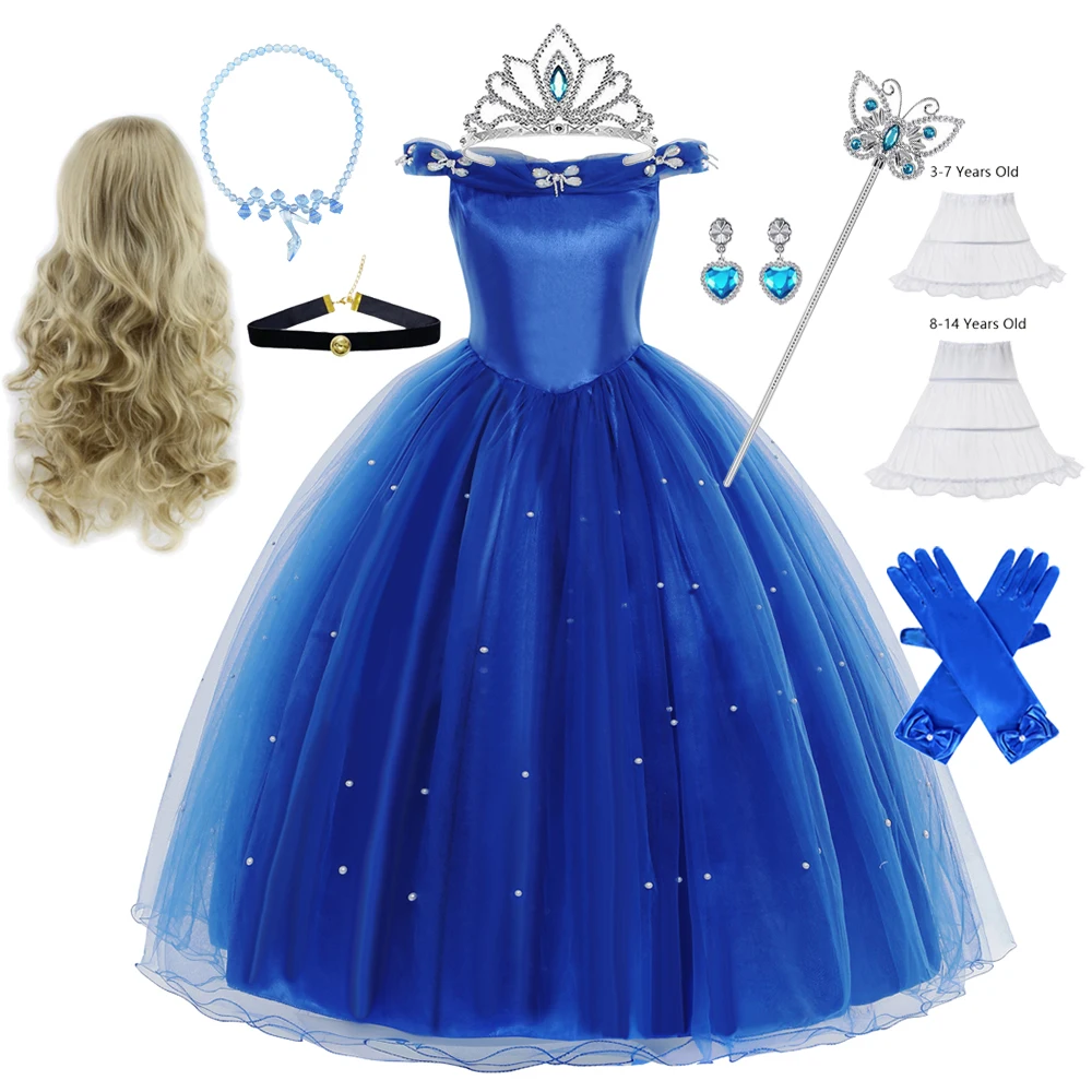 

Синее пышное сетчатое платье Золушки для девочек, очаровательный костюм Золушки, торжественное платье для девочек, подарочный набор на день рождения